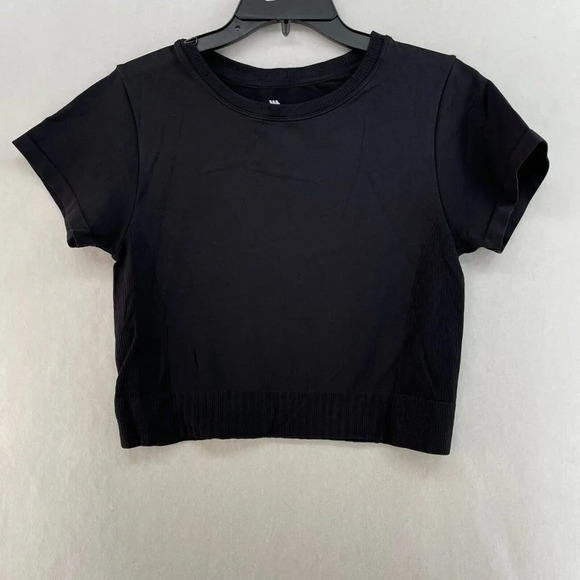 All in Motion Cropped T-Shirt Women's 2XL Black Crew Neck Short Sleeve Stretch - Picture 1 of 8
